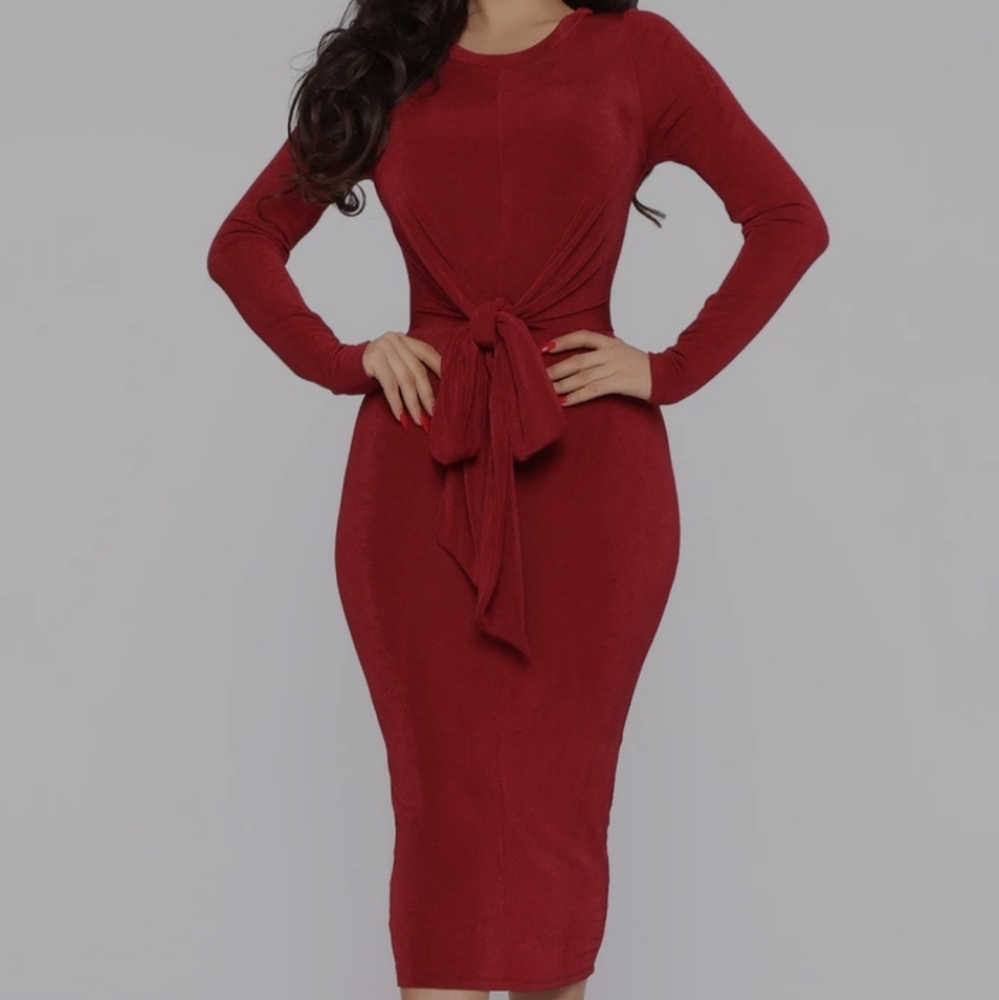 **SOLD** Fashion Nova - Be Honest Tie Front Midi Dress